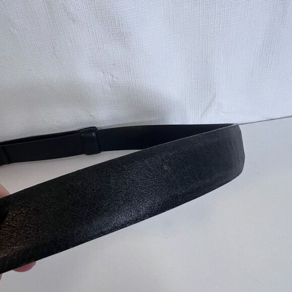 Chicos Statement Belt Silver Metal Hook Buckle Black Leather Adjustable MD** - Picture 7 of 9